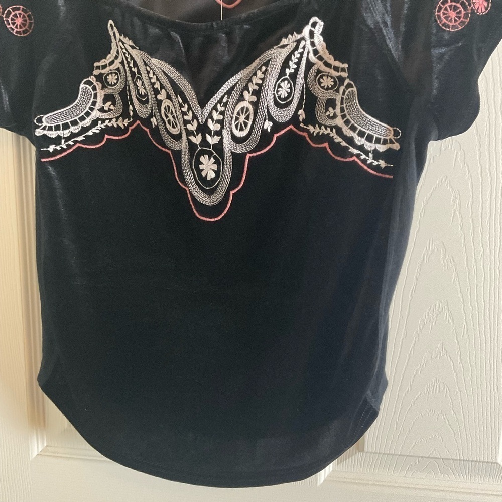 Free People Black Velvet Top with Embroidered Details M - Picture 7 of 11